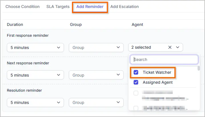 SLA Notification Support for Watchers  